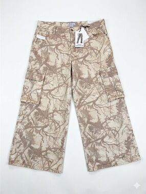 NWT Refrain Camo Wide Leg Cargo Pants Tree Print Luxe Denim Y2K Utility Sz 17/33